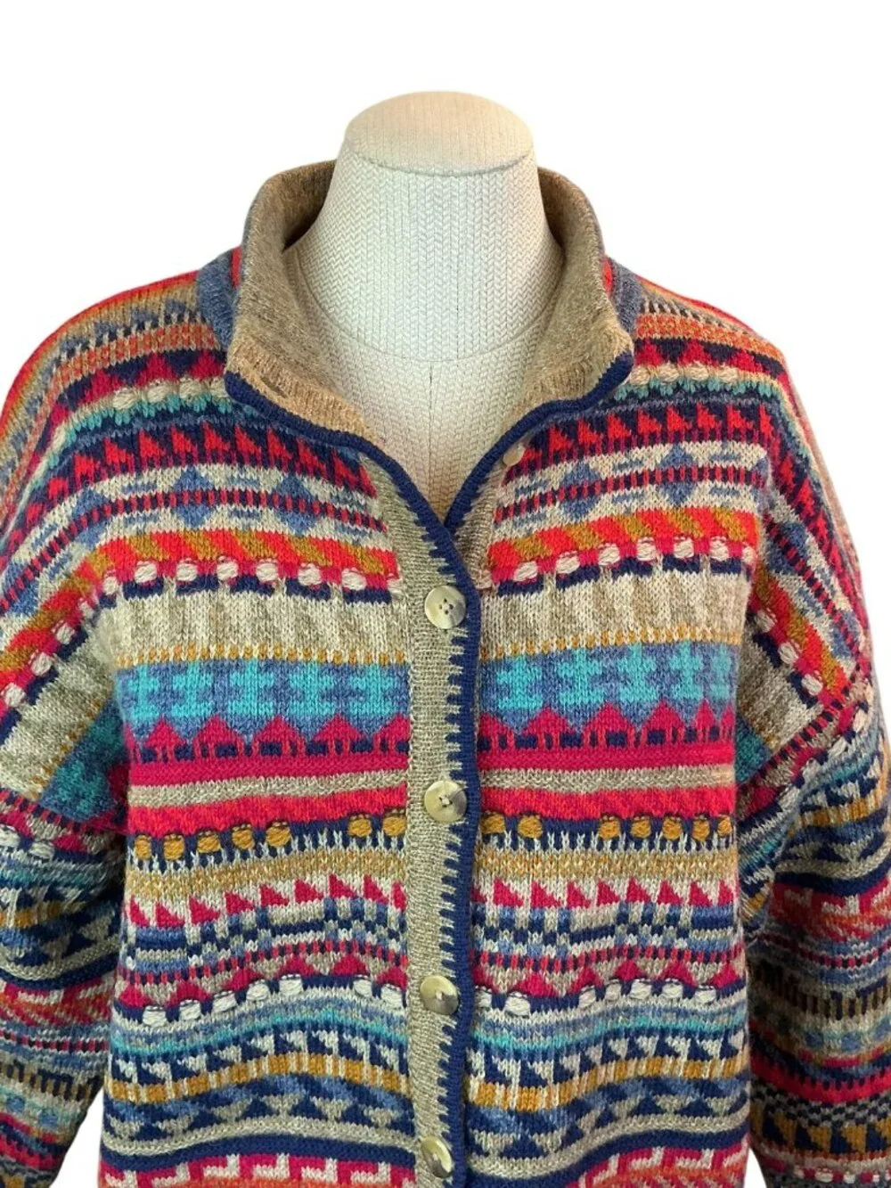 Segrets Sun Prints Fair Isle Norwegian Design Wool Button Up Cardigan Sweater Wo - Picture 7 of 11